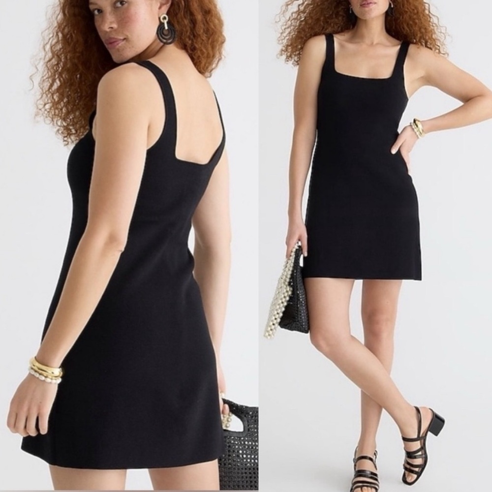 J. Crew Squareneck mini sweater-dress black Sz Large Minimalist Quiet Luxury
